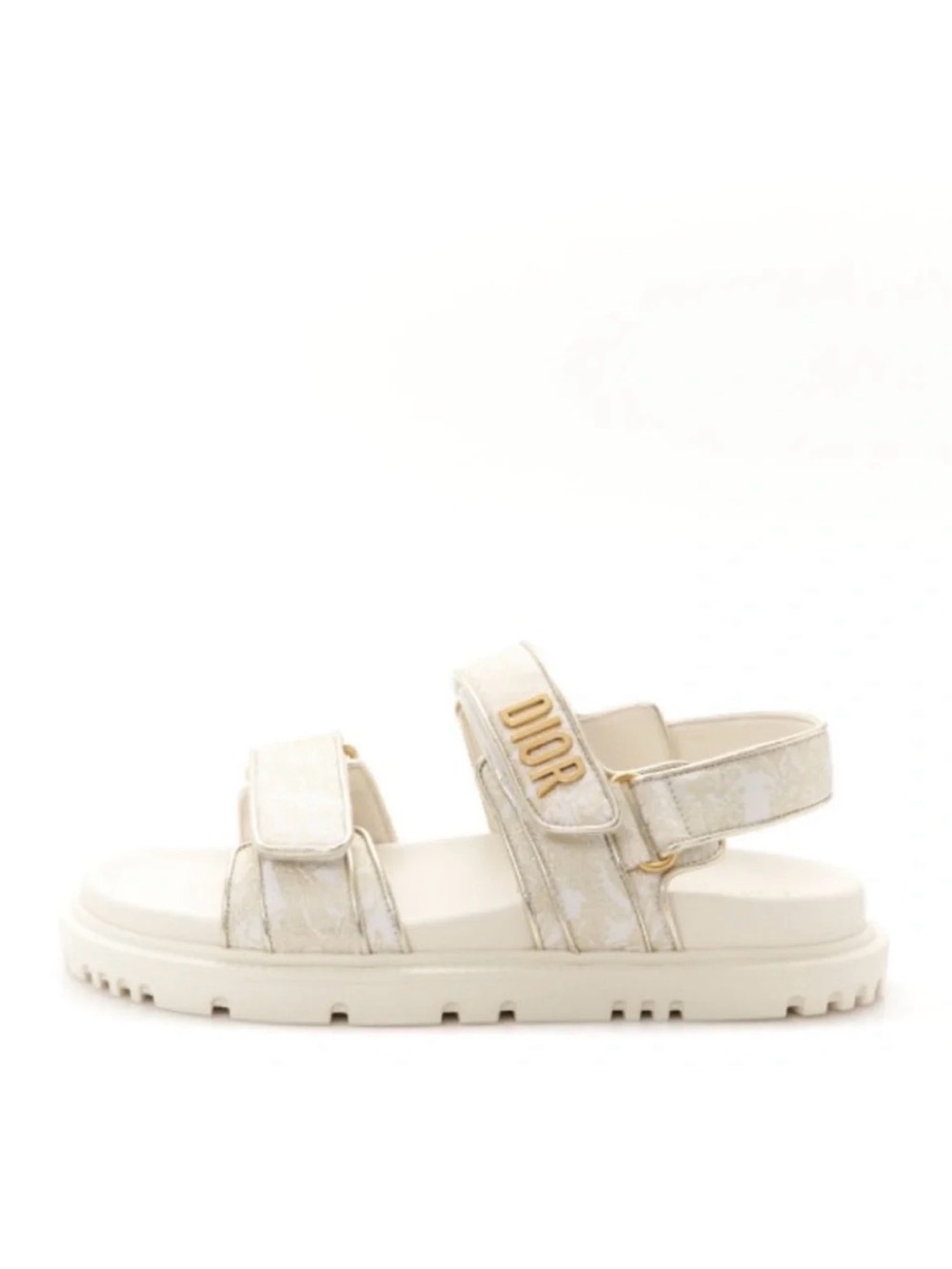 Dior White and Gold Velcro Sandals